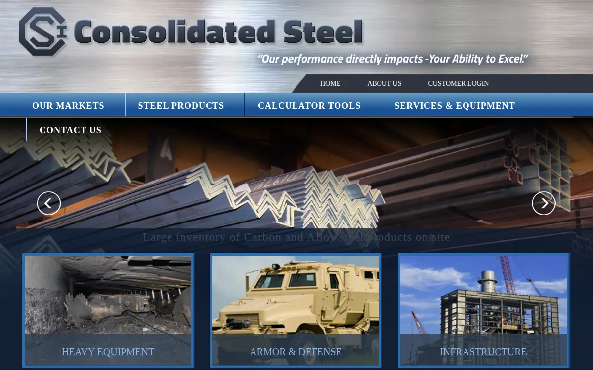 Homepage of Consolidated Steel, INC.