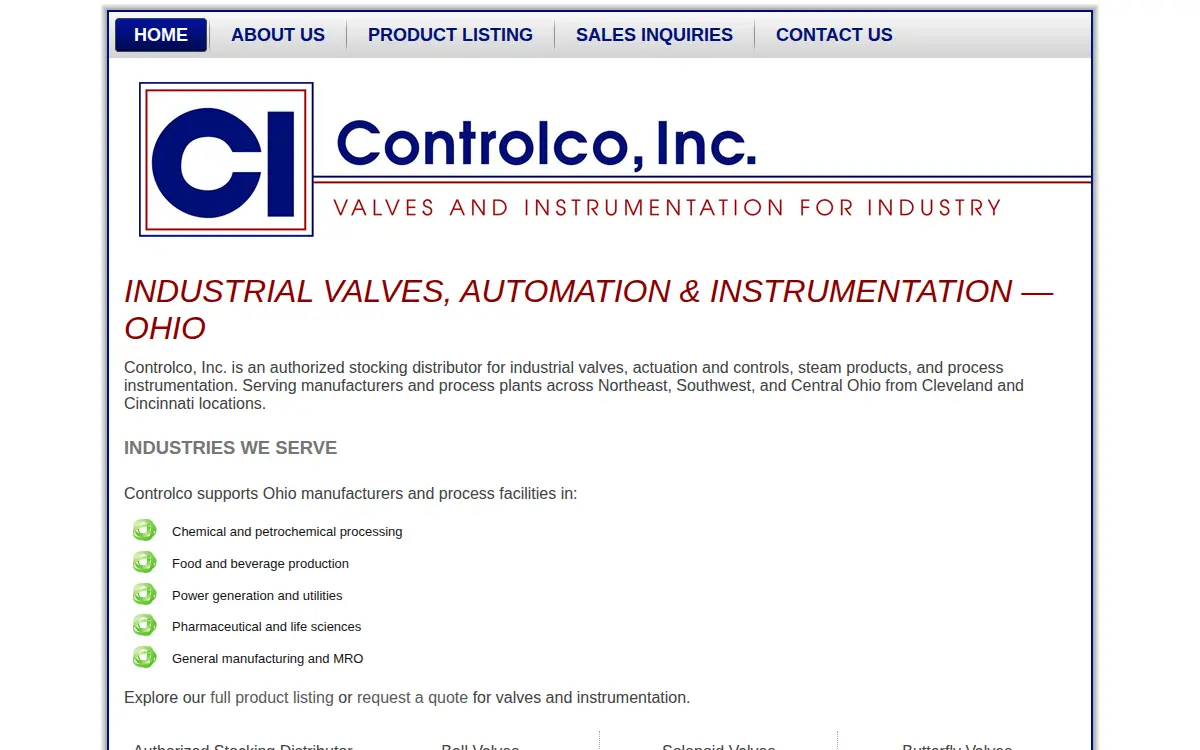 Homepage of Controlco, INC.