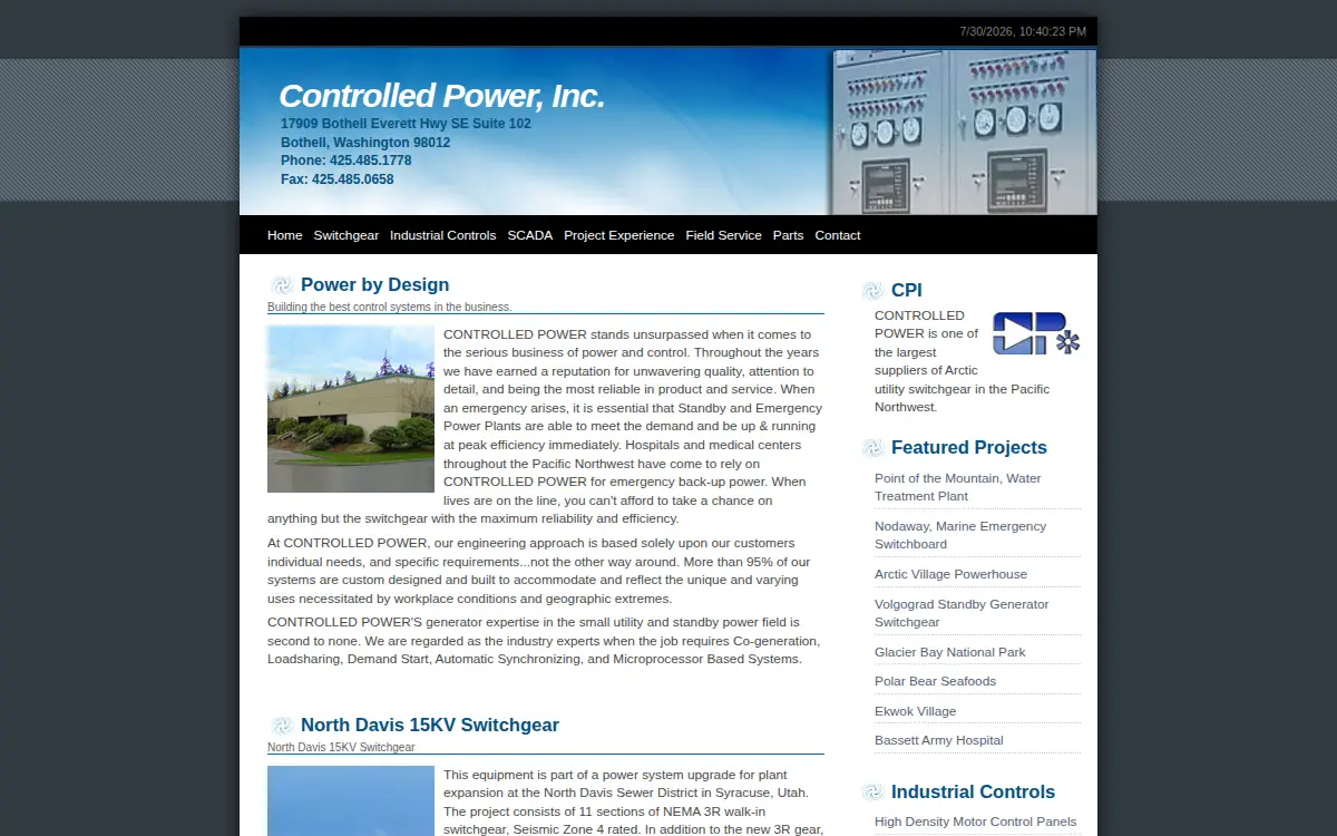 Homepage of Controlled Power, Incorporated