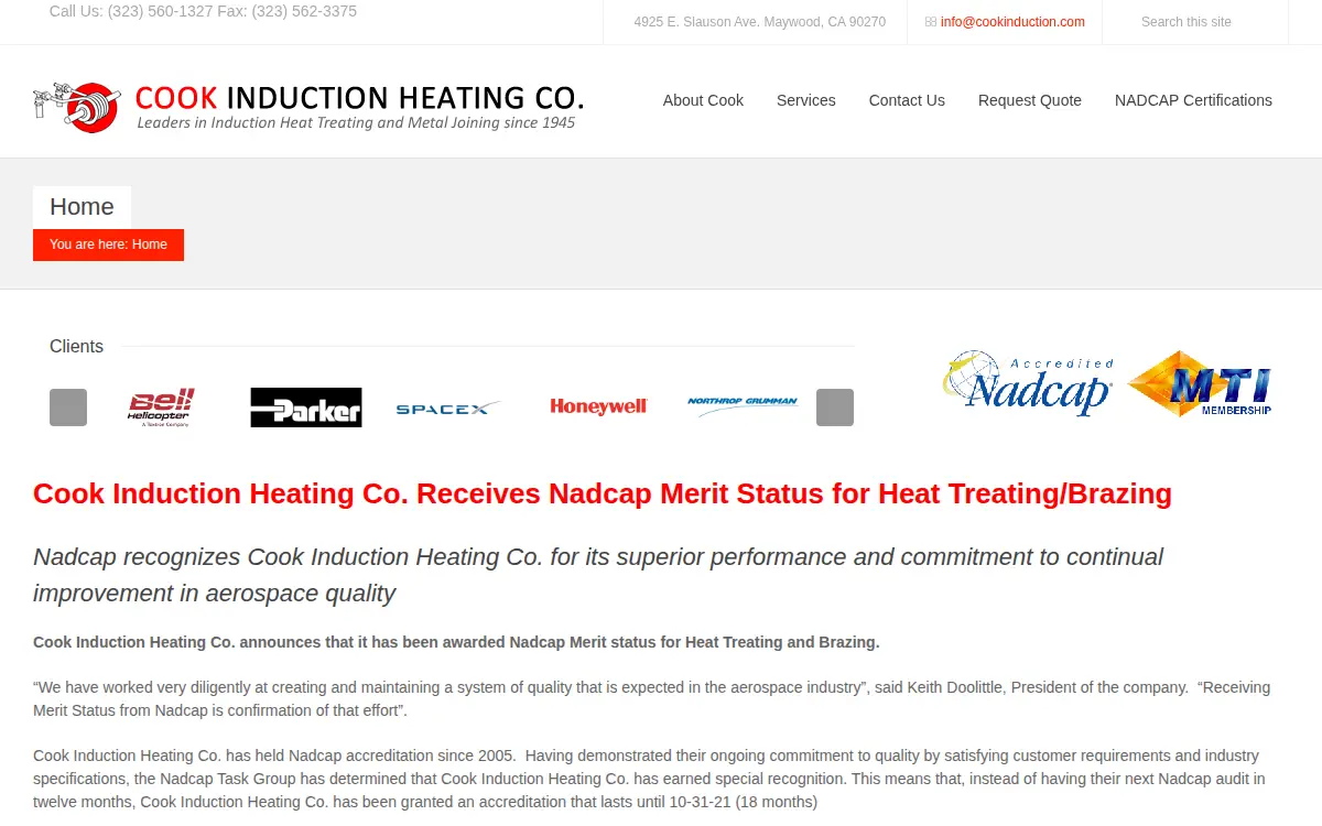 Homepage of Cook Induction Heating Co., Incorporated