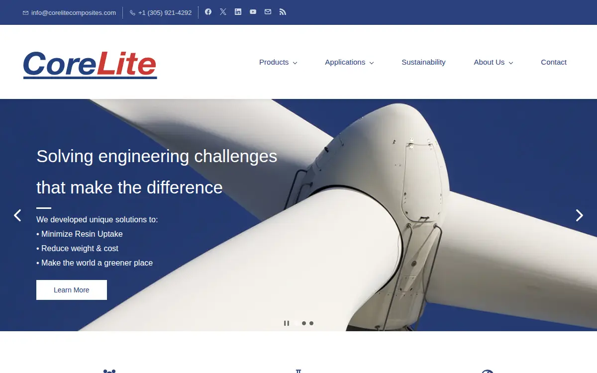 Homepage of Corelite, INC
