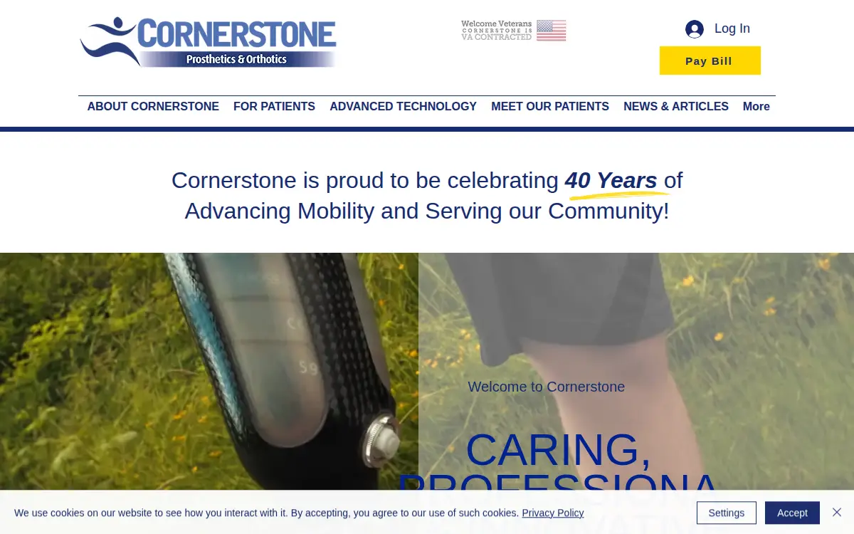 Homepage of Cornerstone Prosthetics & Orthotics, INC