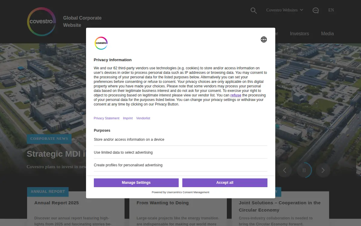 Homepage of Covestro LLC