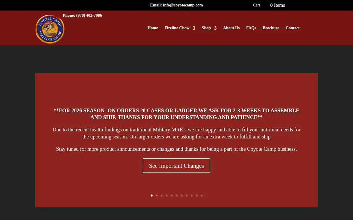 Homepage of Coyote Camp Fireline Chow, LLC