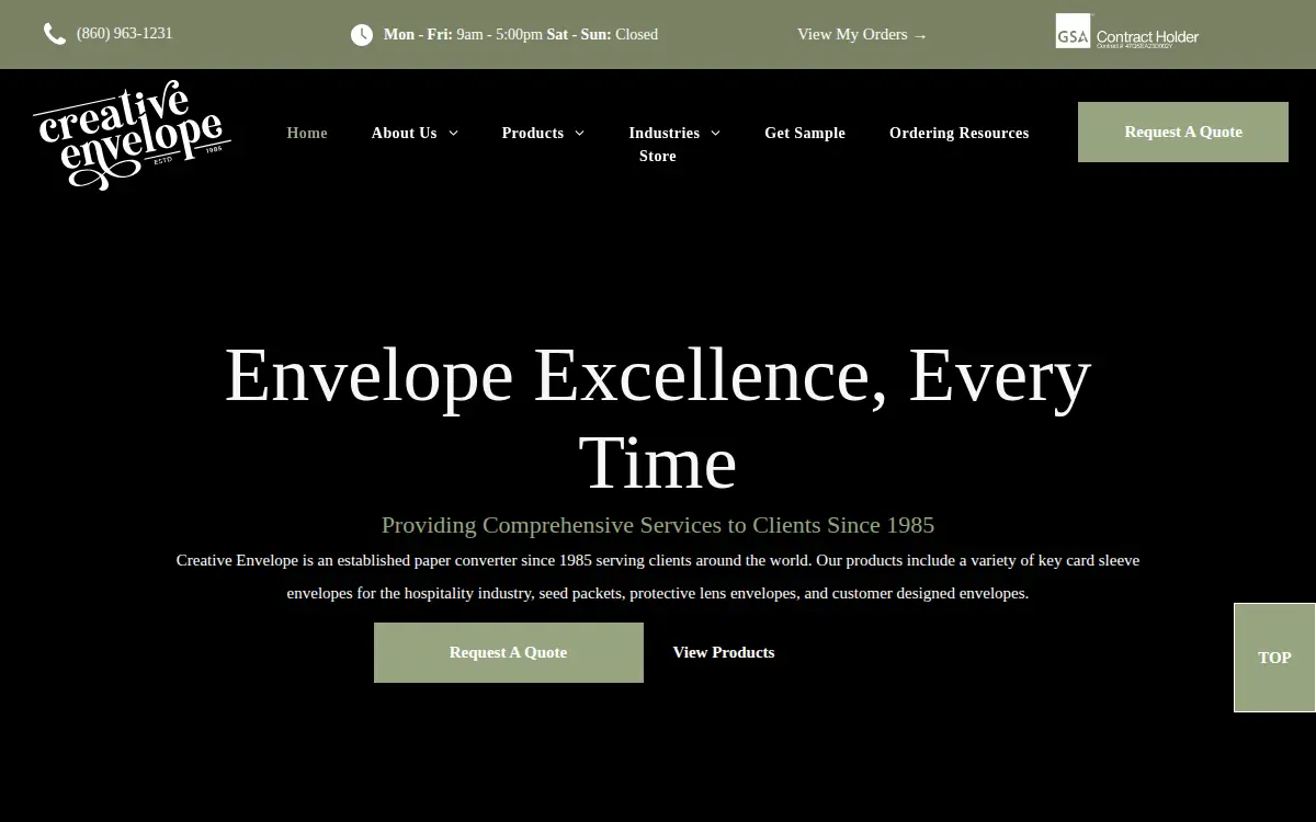 Homepage of Creative Envelope, INC.
