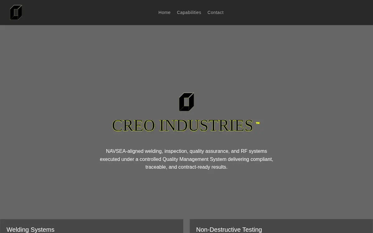 Homepage of Creo Industries LLC