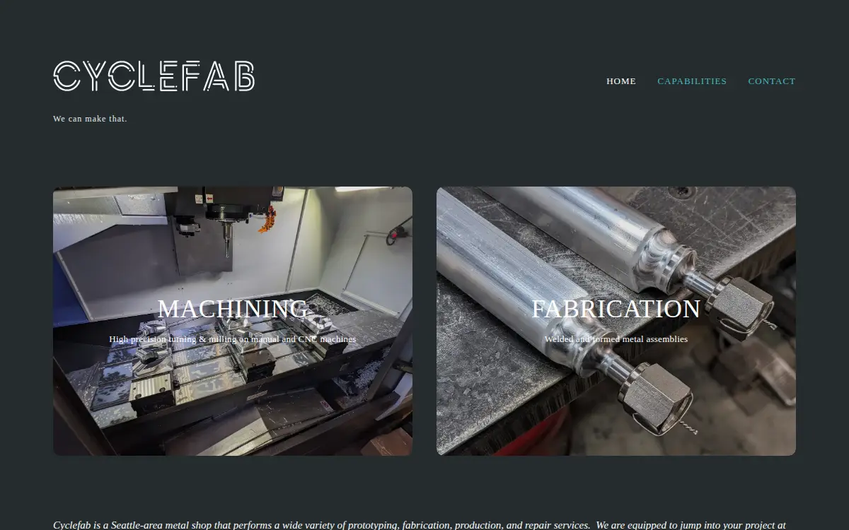 Homepage of Cyclefab, LLC