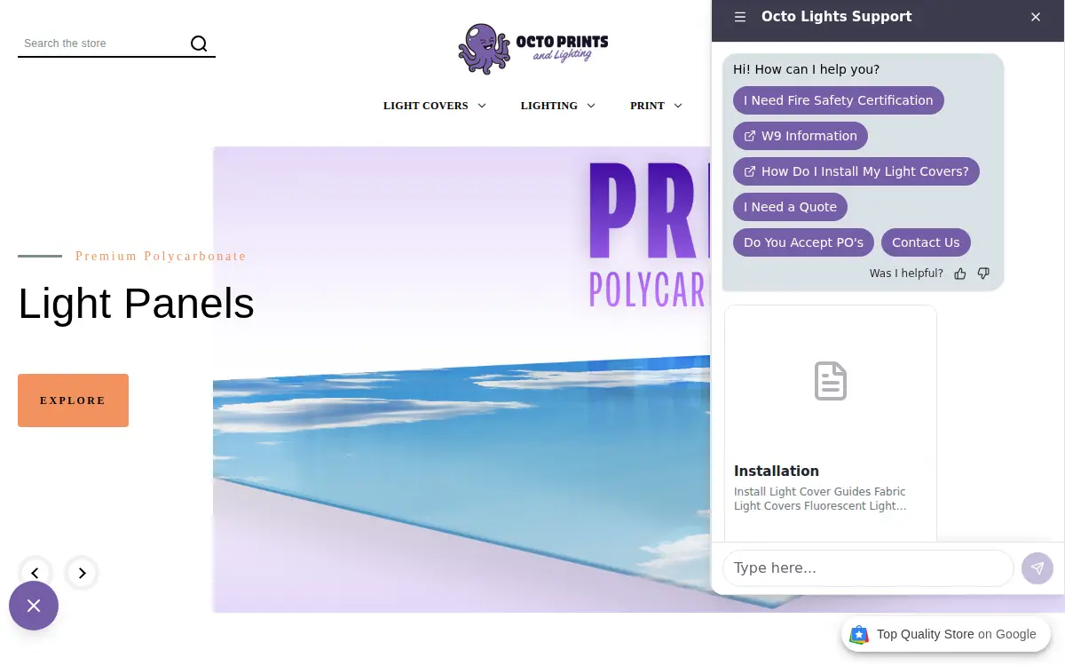 Homepage of Octo Lights LLC