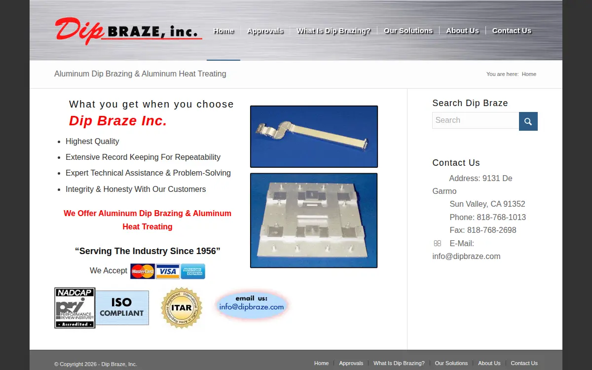 Homepage of Dip Braze, INC