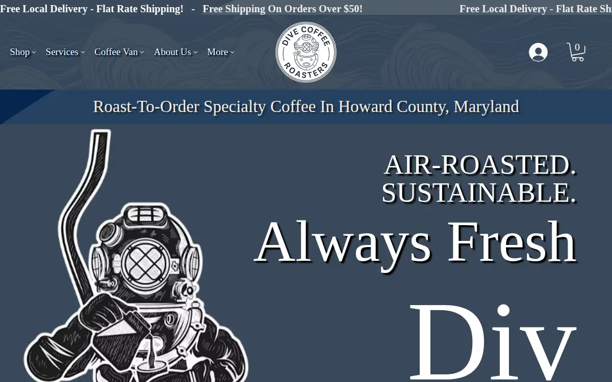 Homepage of Dive Coffee Roasters LLC