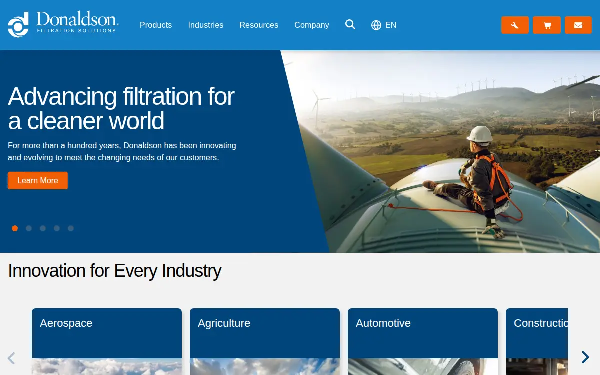 Homepage of Donaldson Company, INC.