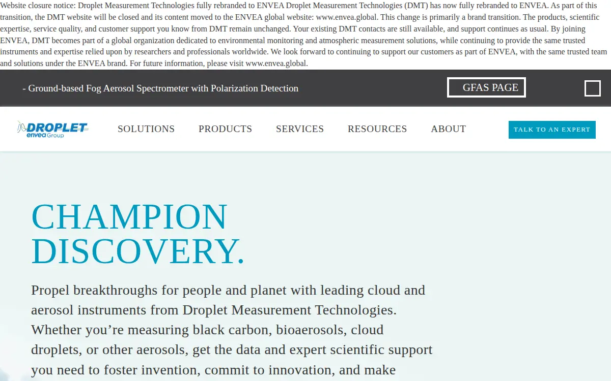 Homepage of Droplet Measurement Technologies, LLC