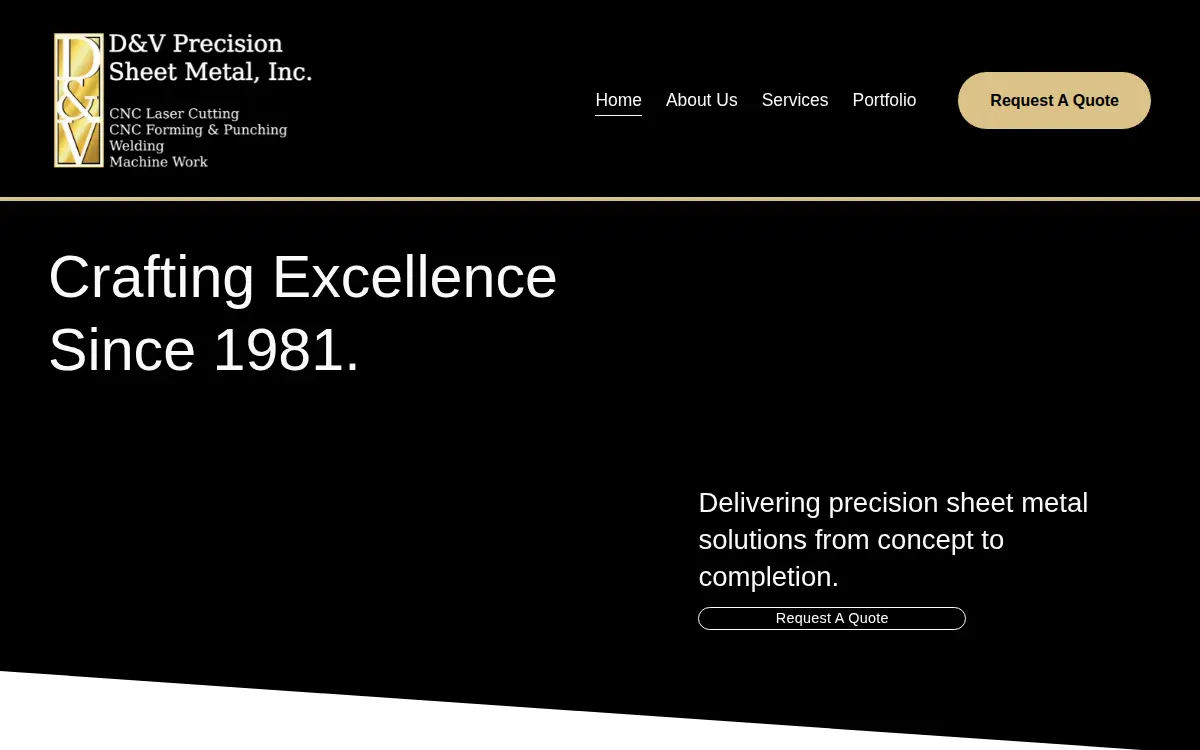 Homepage of D & V Precision Sheetmetal INC