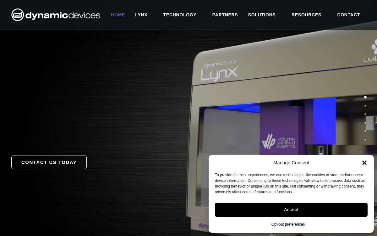 Homepage of Dynamic Devices LLC