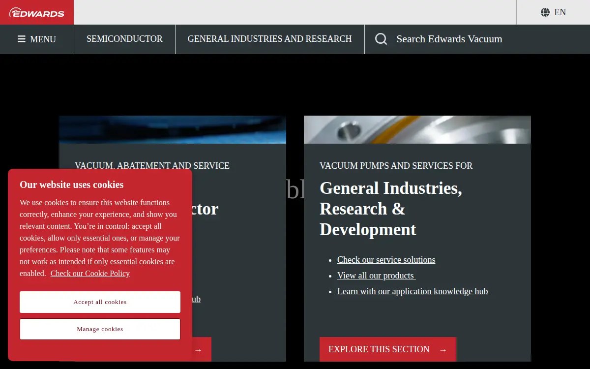 Homepage of Edwards Vacuum LLC
