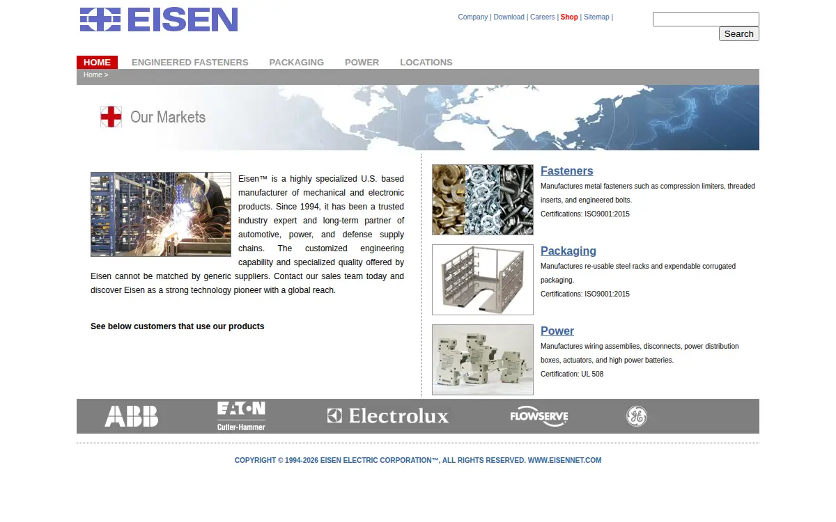 Homepage of Eisen Electric Corporation