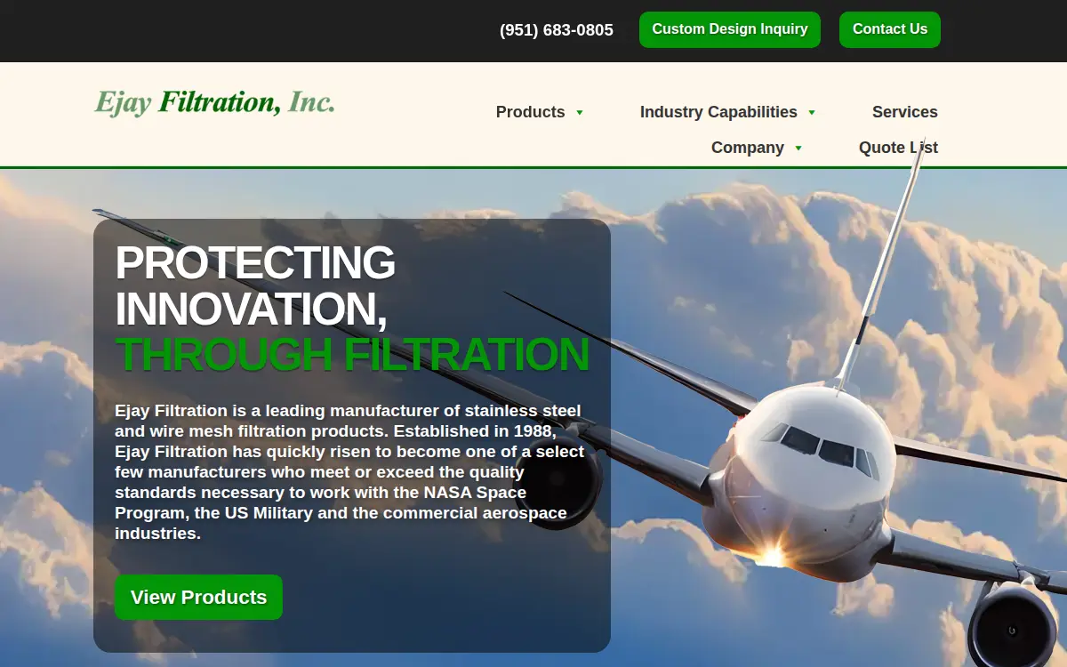 Homepage of Ejay Filtration, INC.