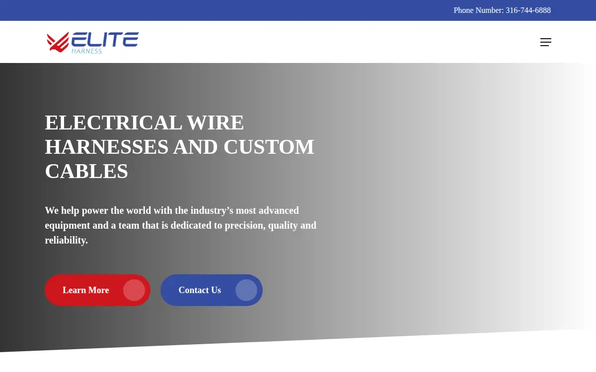 Homepage of Elite Harness, LLC