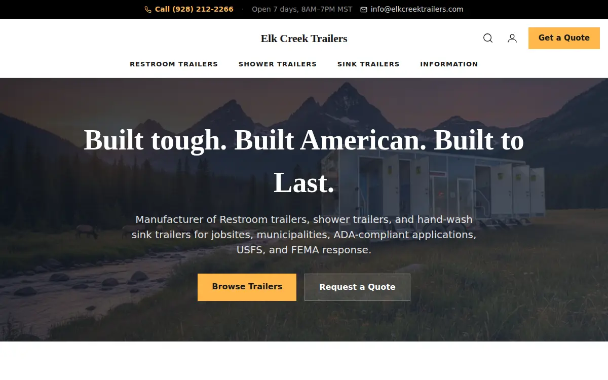 Homepage of Elk Creek Trailers LLC