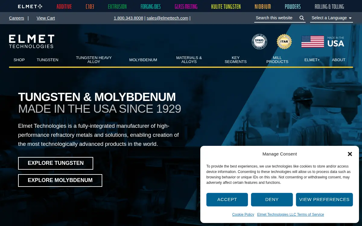 Homepage of Elmet Technologies LLC