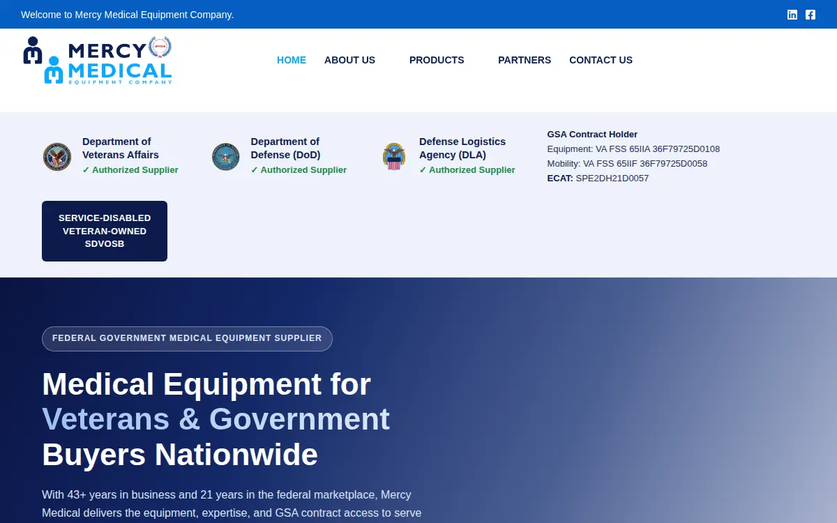 Homepage of Mercy Medical Equipment Company