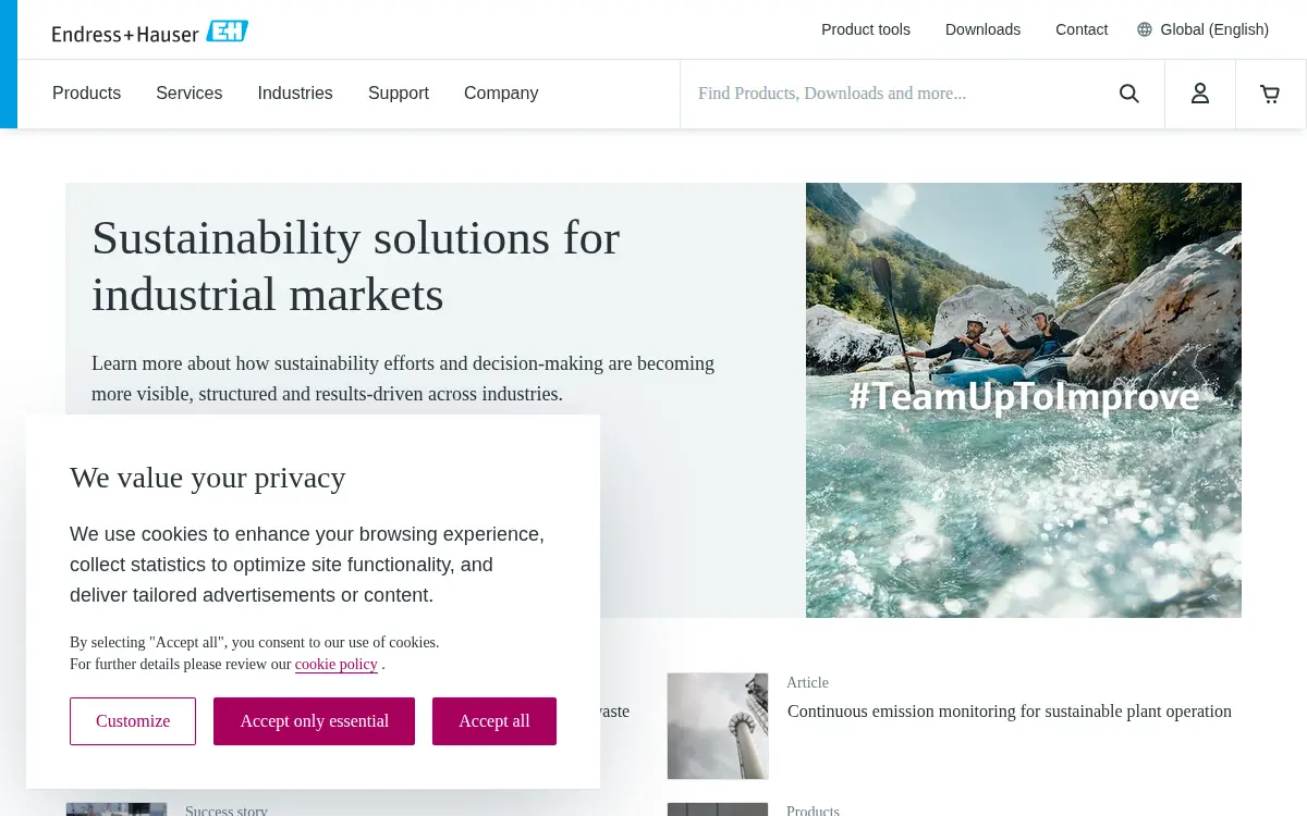 Homepage of Endress+hauser Optical Analysis, INC.