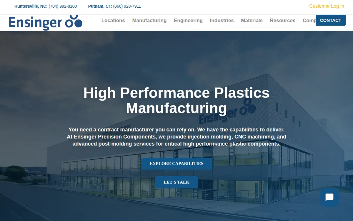 Homepage of Ensinger Precision Components, INC.