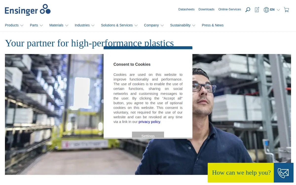 Homepage of Ensinger, INC.