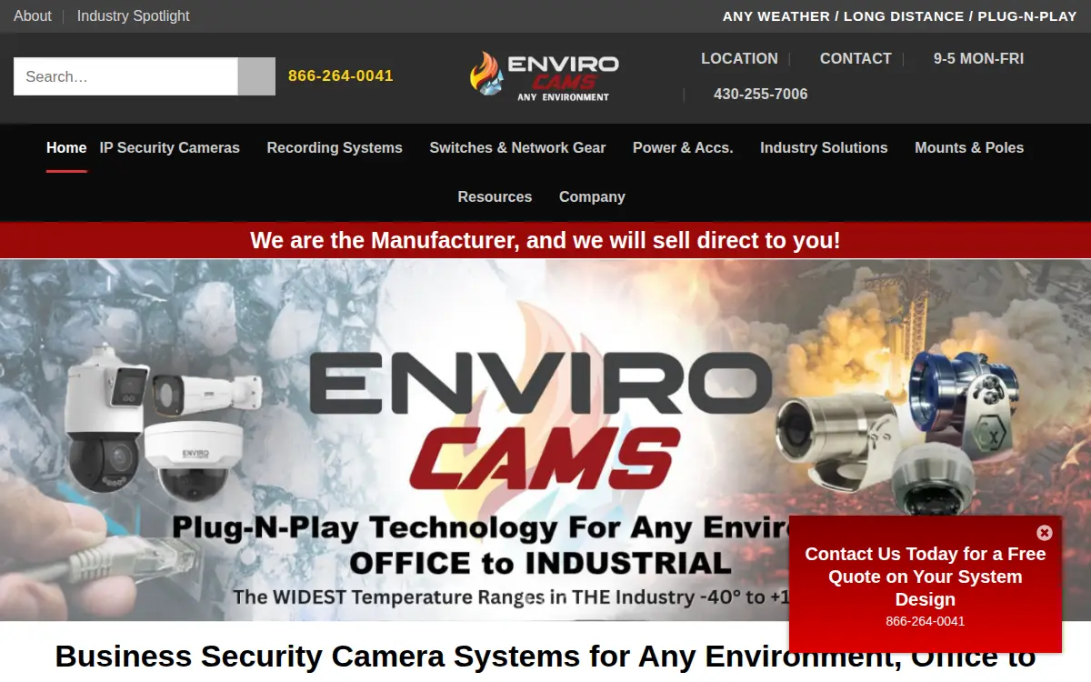 Homepage of Enviro Cams, LLC