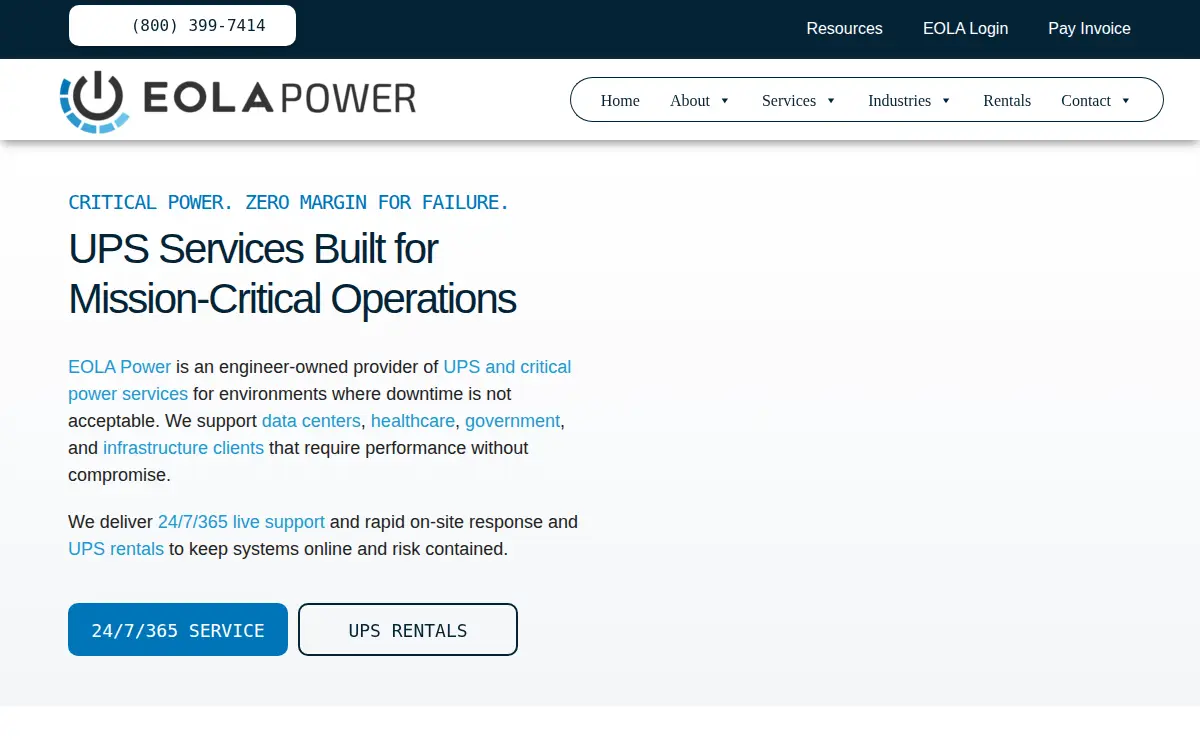 Homepage of Eola Power LLC
