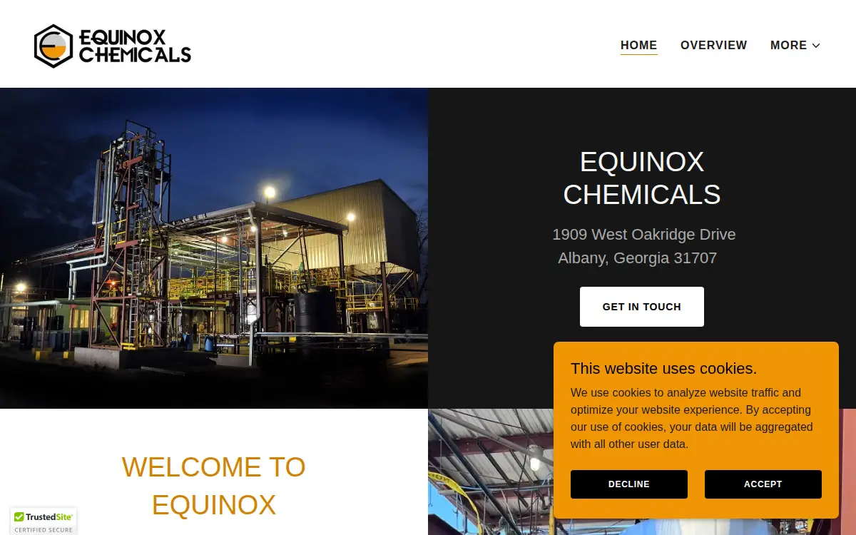 Homepage of Equinox Chemicals, LLC