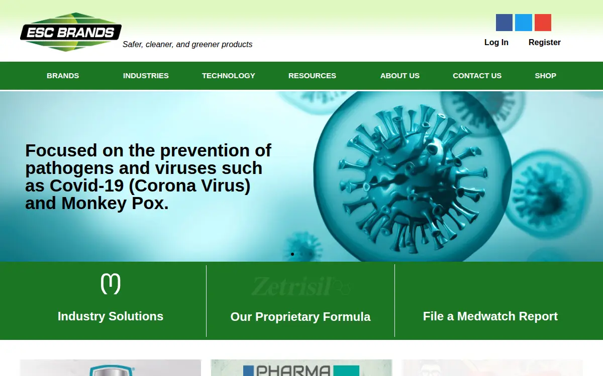 Homepage of Esc Brands LLC