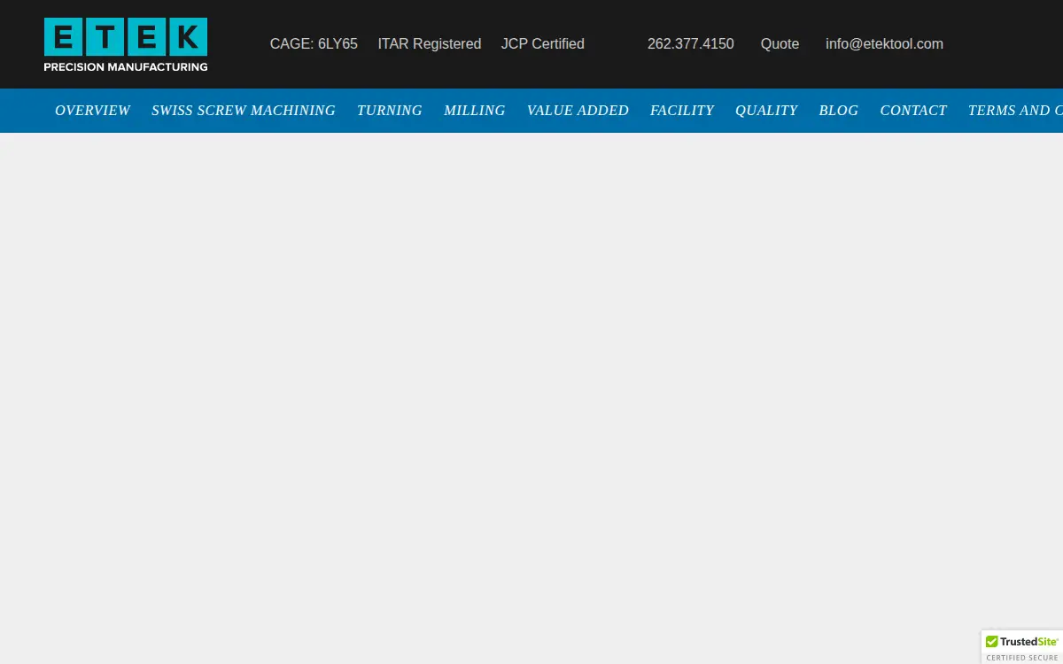Homepage of Etek Tool & Manufacturing LLC