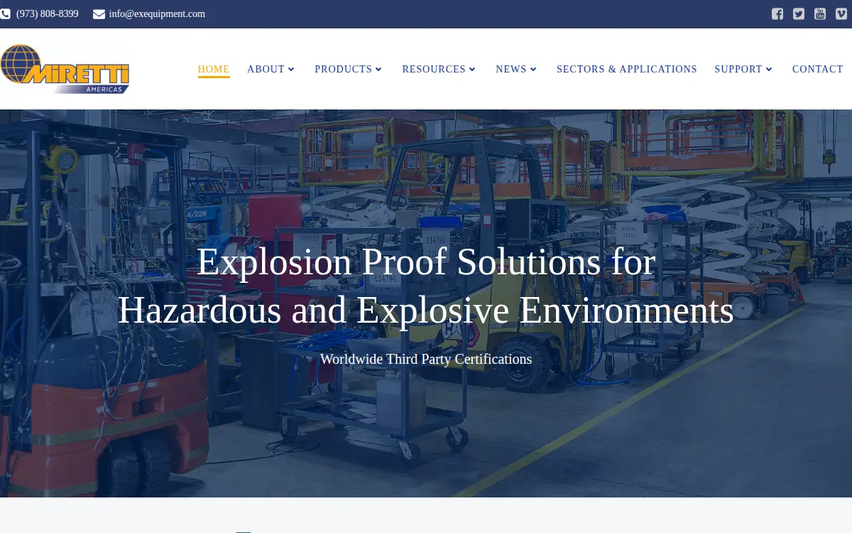 Homepage of Miretti Americas, LLC