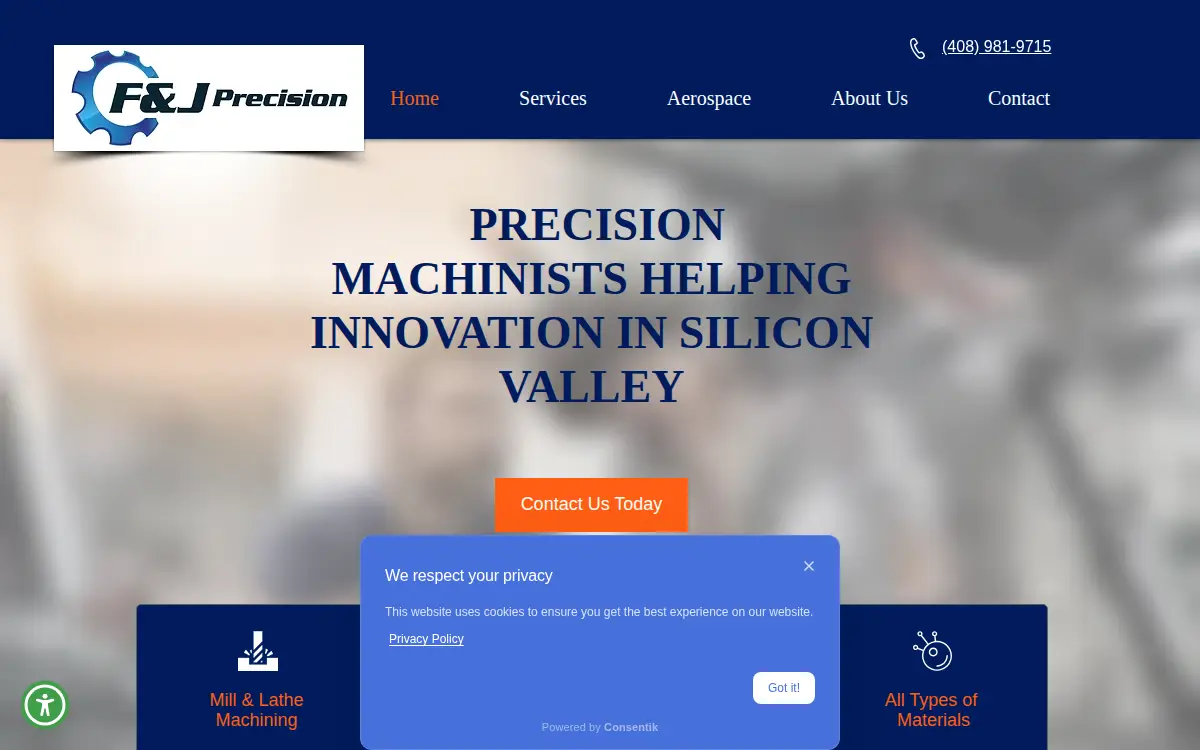 Homepage of F and J Precision INC