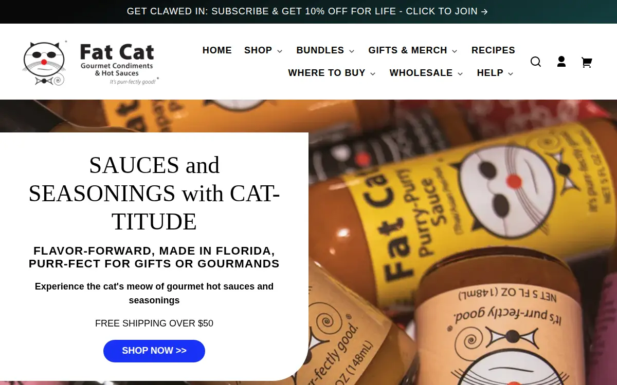 Homepage of Fat Cat Gourmet Foods, LLC