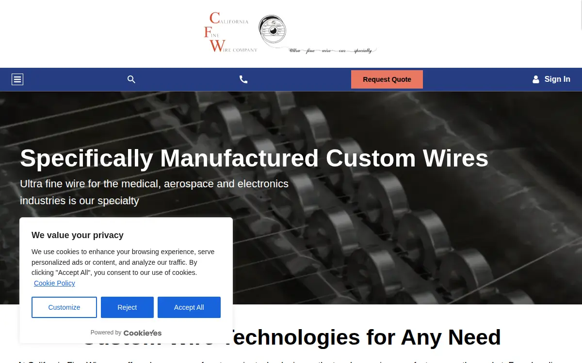 Homepage of California Fine Wire CO.