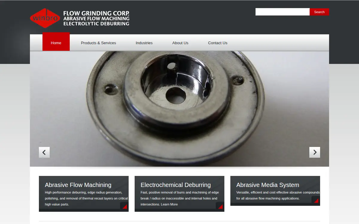 Homepage of Flow Grinding CORP.