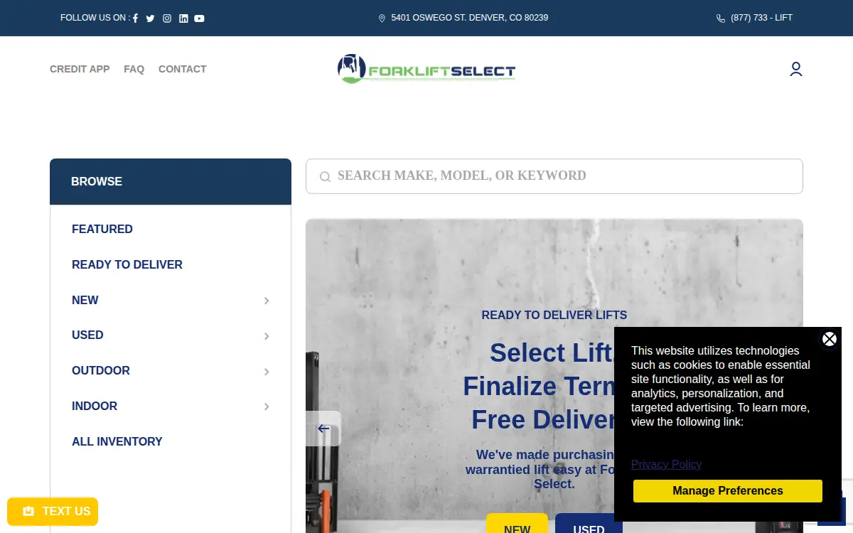 Homepage of Forklift Select, LLC