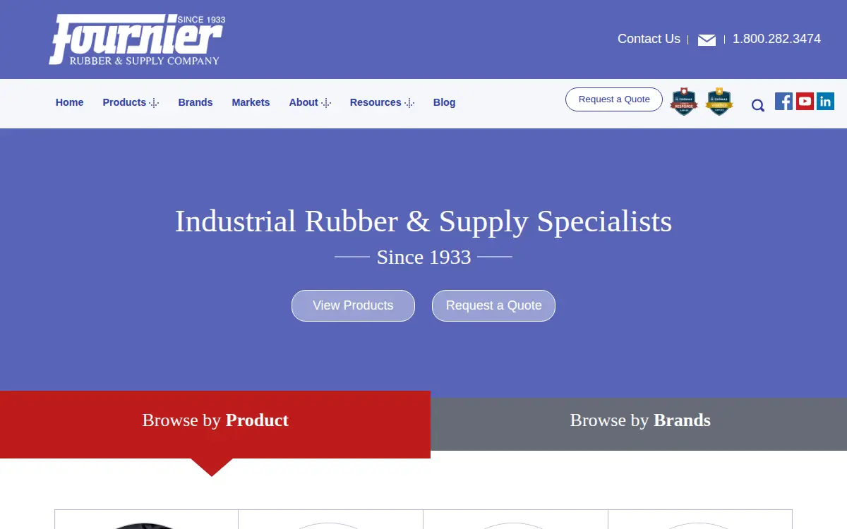 Homepage of Fournier Rubber & Supply CO