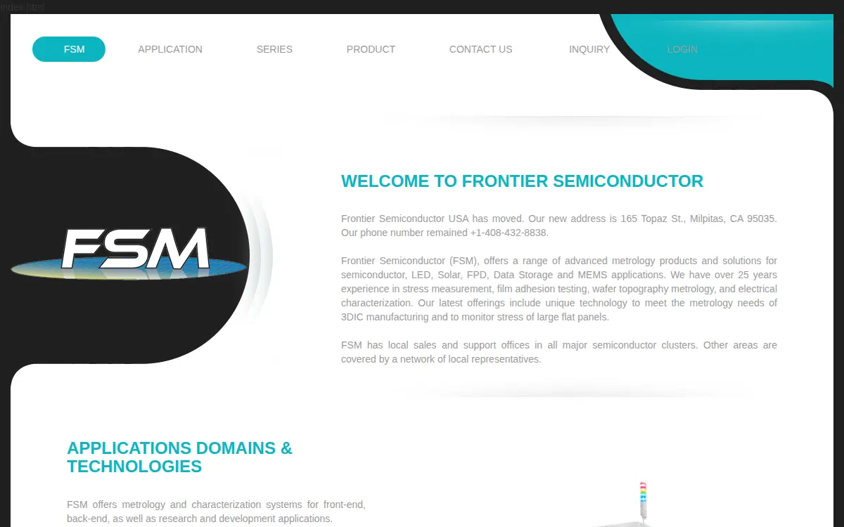 Homepage of Frontier Semiconductor