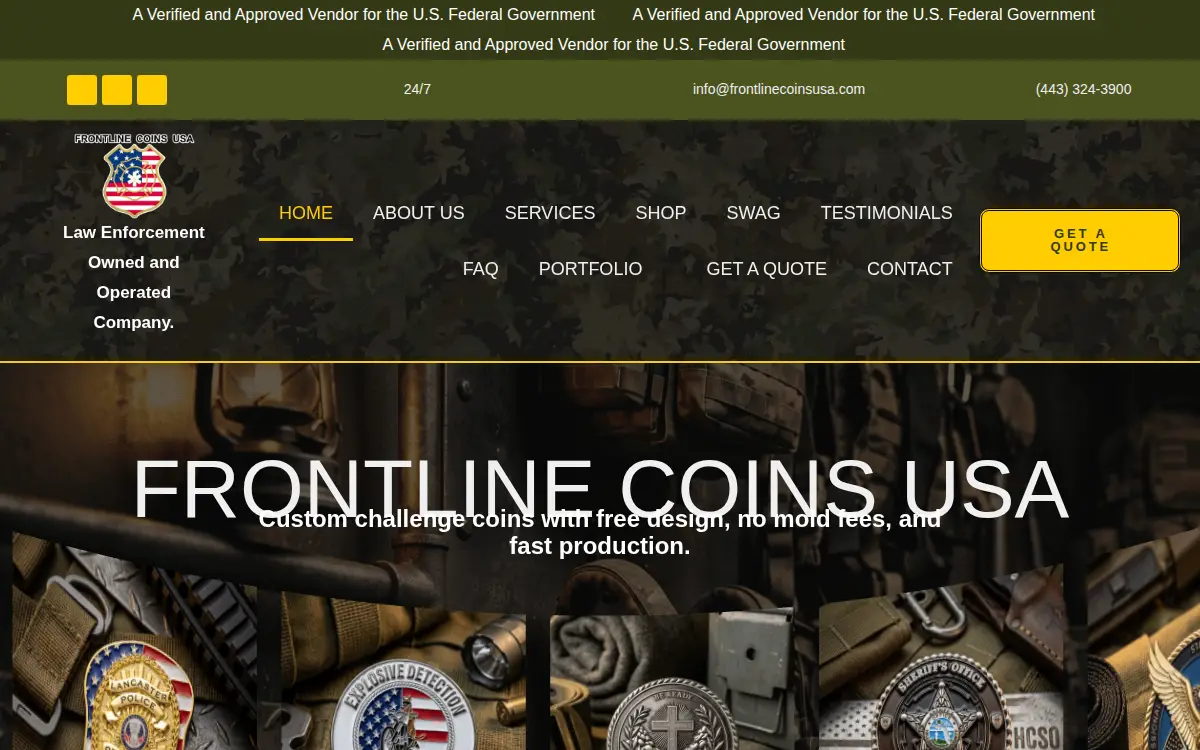Homepage of Frontline Coins USA LLC