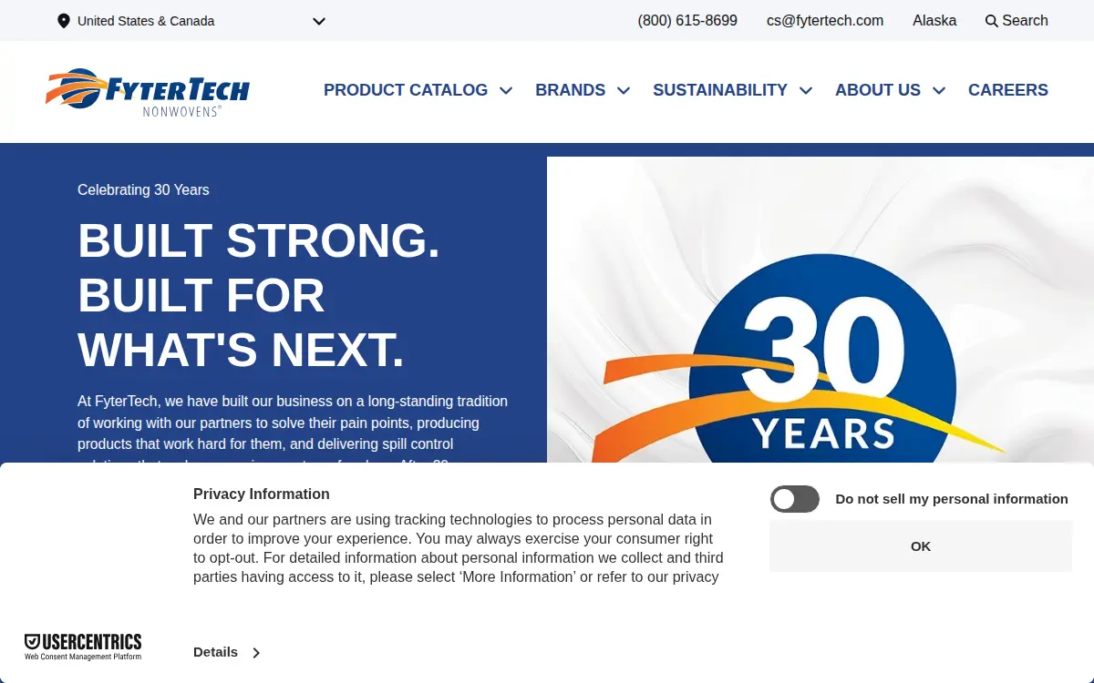 Homepage of Fytertech Nonwovens, LLC