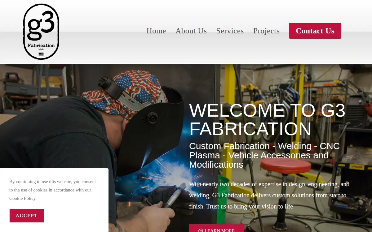 Homepage of G3 Fabrication LLC