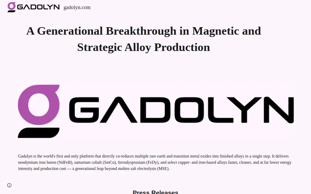 Homepage of Gadolyn, INC.