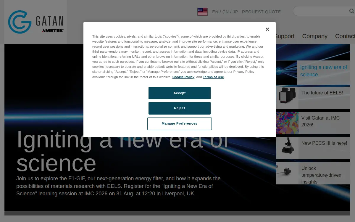Homepage of Gatan INC