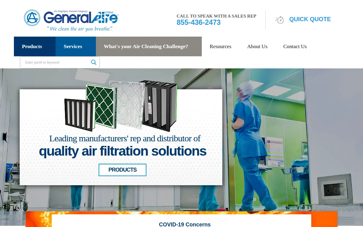 Homepage of General Aire Systems, INC