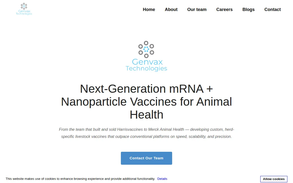 Homepage of Genvax Technologies INC