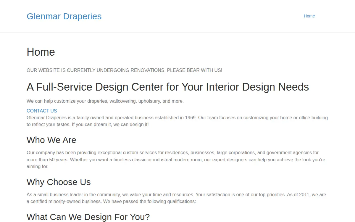 Homepage of Glenmar Draperies INC