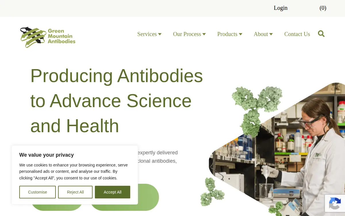 Homepage of Green Mountain Antibodies INC